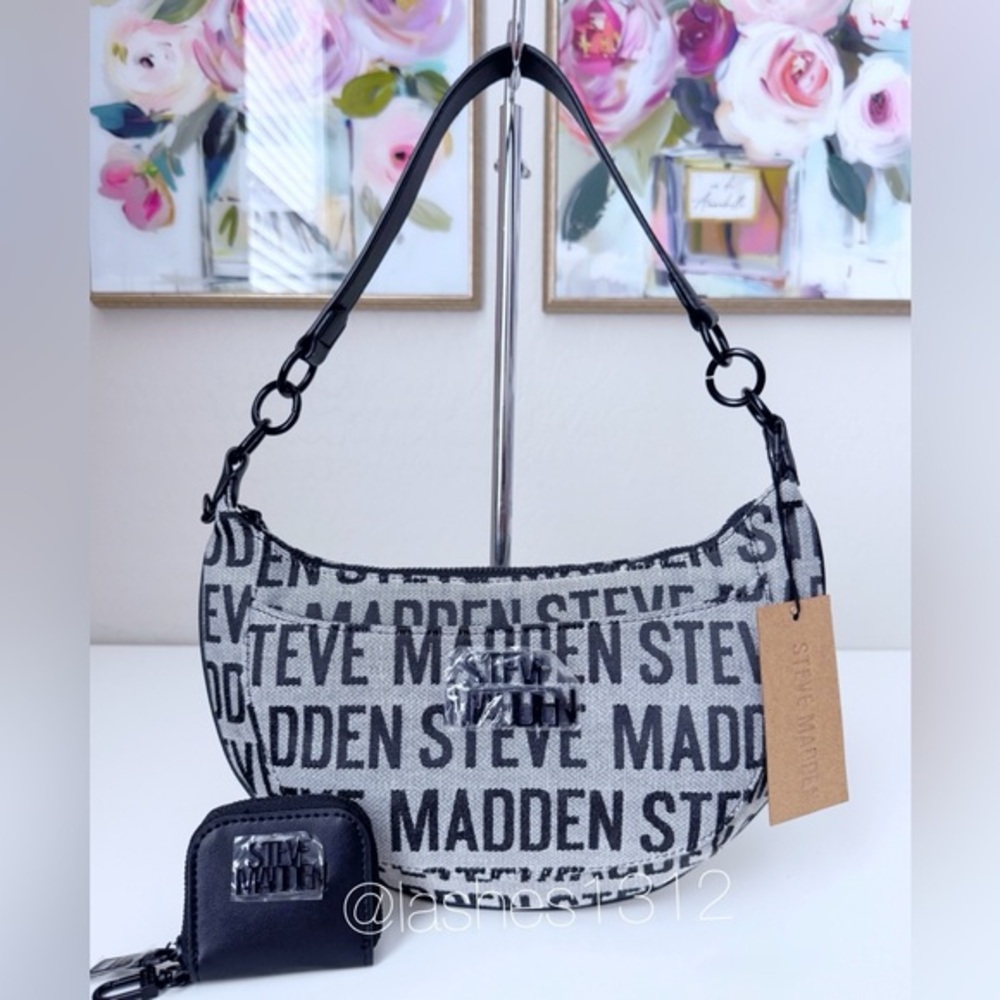 STEVE MADDEN Purse BARMIN Crescent Shoulder Bag with Pouch - Black